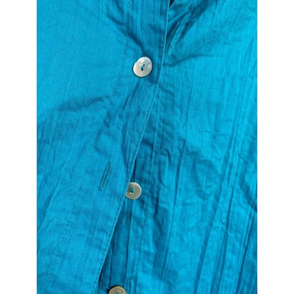 Chico's Additions Womens Crinkle Long Sleeve Button up  Shirt 3 Women XL Blue - Picture 7 of 10